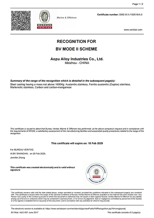 Aopu Achieves Bureau Veritas Certification